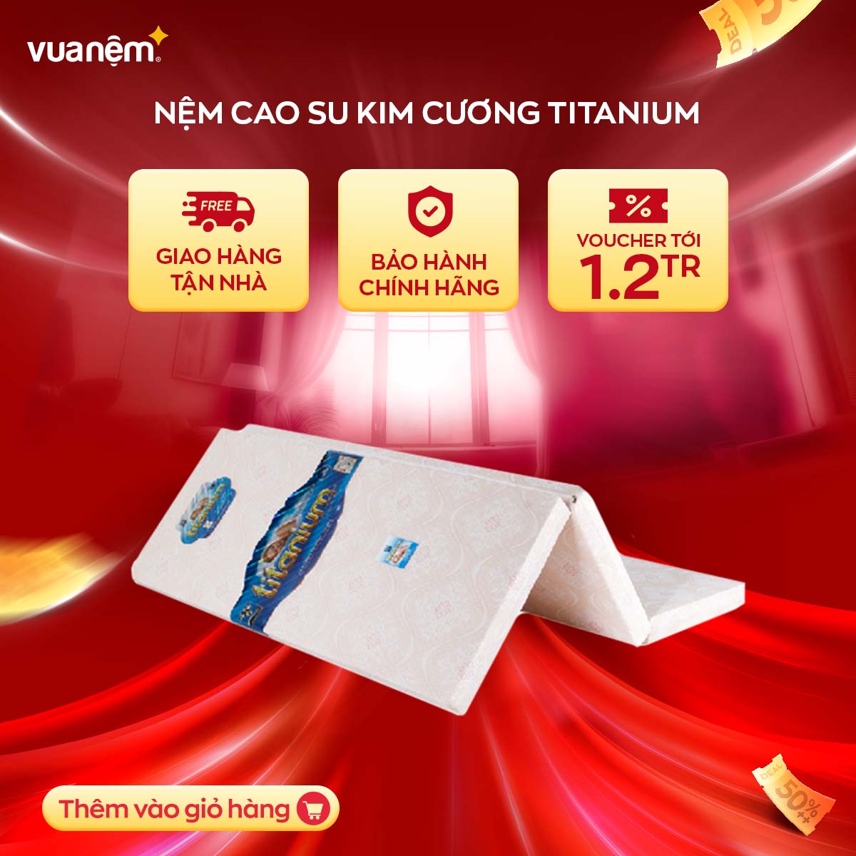 Nệm cao su đa tầng Kim Cương Titanium êm ái, không gây đau lưng, thoáng khí - 120x200 - 9cm