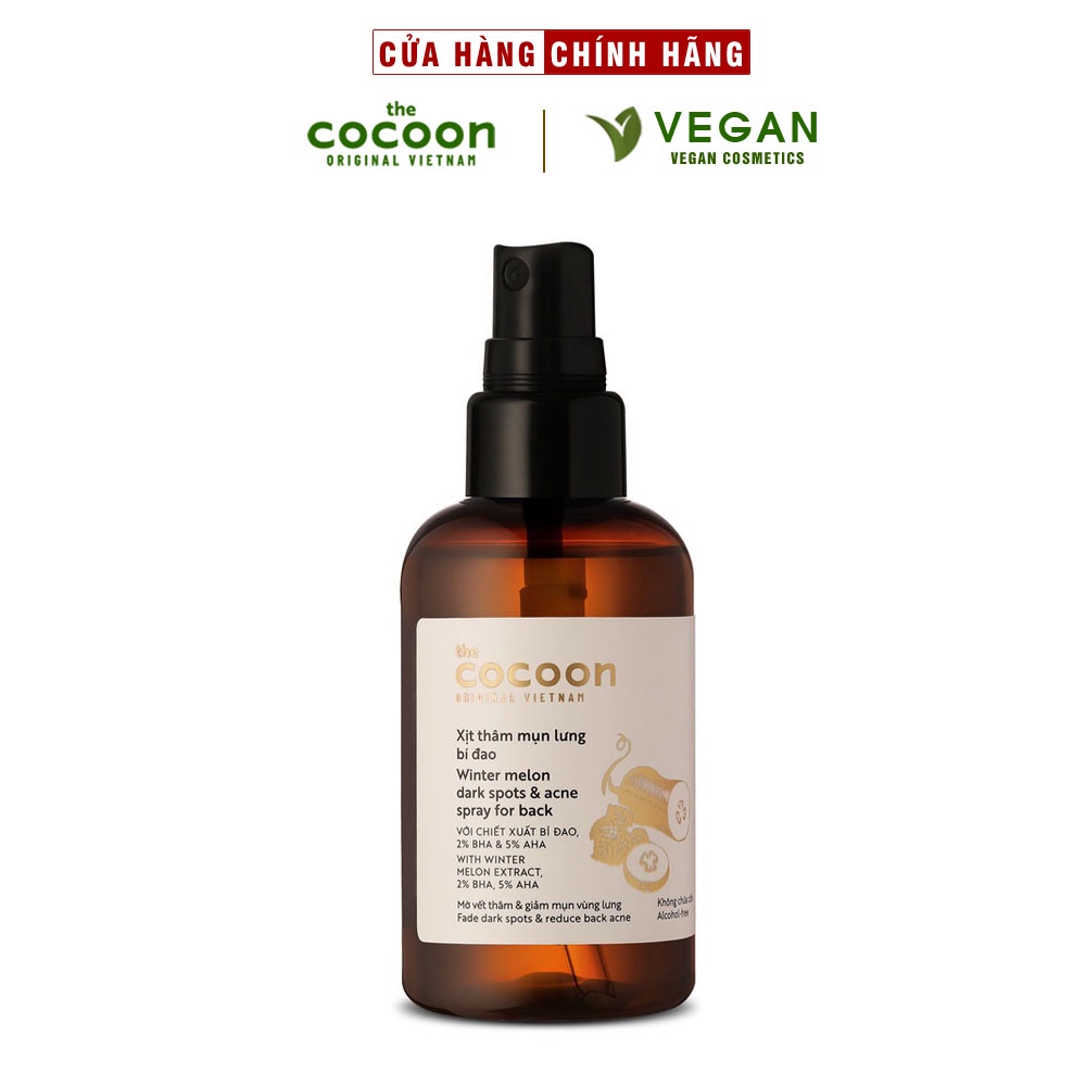 Xịt thâm mụn lưng bí đao cocoon 140ml thuần chay sạch mụn, mờ thâm thuần chay