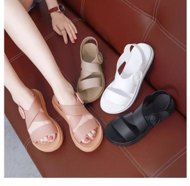 Giày Sandal Nữ Nhựa Dẻo IDEP Đi Mưa Hapu (Đen, Hồng, Kem) - GL008