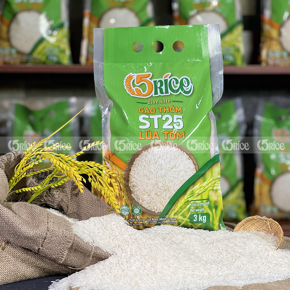 Gạo Lúa Tôm ST25 5RICE - Túi 12kg - Gạo thượng hạng thơm dẻo, đậm vị 5RICE