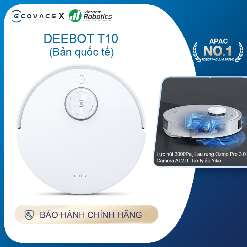 Robot Hút Bụi Ecovacs Deebot T10, Công Nghệ Quét Laser, Lực Hút Lớn Lên Tới 3000Pa - Hàng Chính Hãng