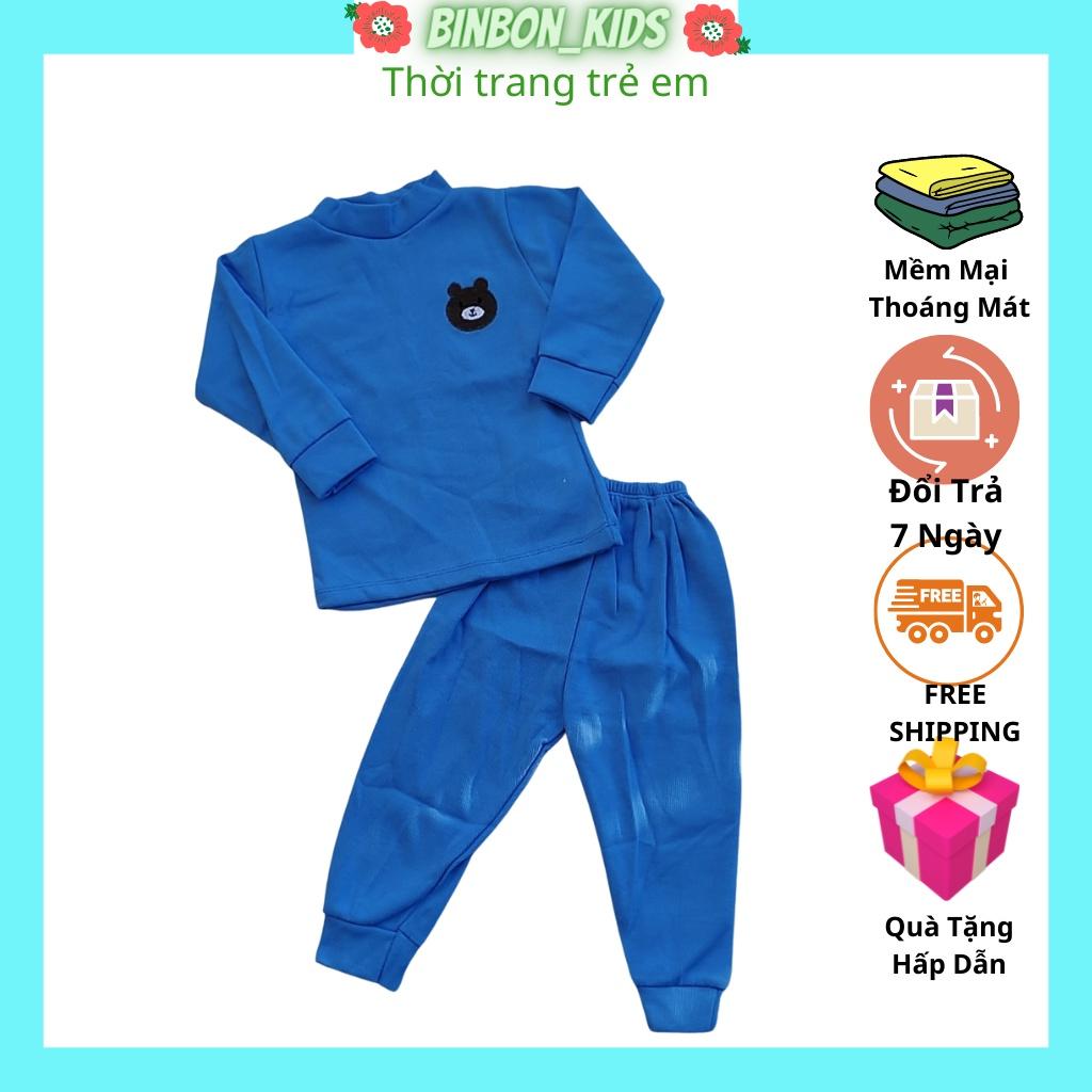 Quần áo bé trai bé gái Binbon kids, Bộ dài tay cho bé chất cotton gân thêu chú gấu cự yêu cho bé từ 8-18kg