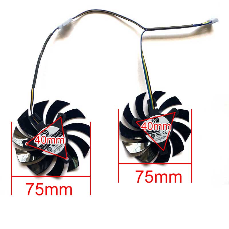 2pcs 75MM 4PIN PLD08010S12HH 0.35A GPU Cooler Fan For MSI GTX 460/480/560/570/580/R5850/6790/6850/6870/6950 Twin Frozr Vision R9 270X