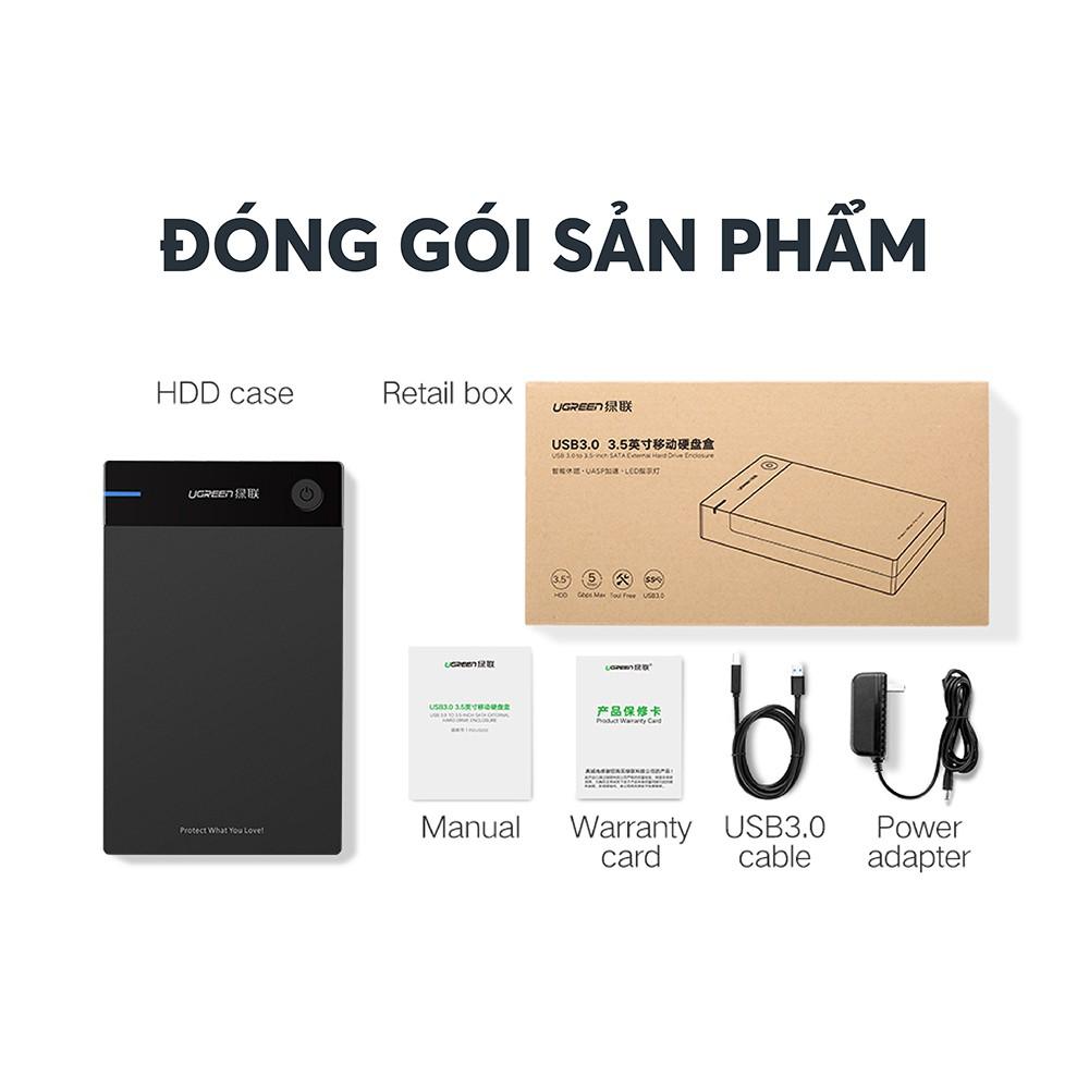 Vỏ hộp đựng ổ cứng SATA 3.5/2.5 inch, dài 50cm, hỗ trợ 10TB, USB 3.0 UGREEN US222 50422 hàng chính hãng