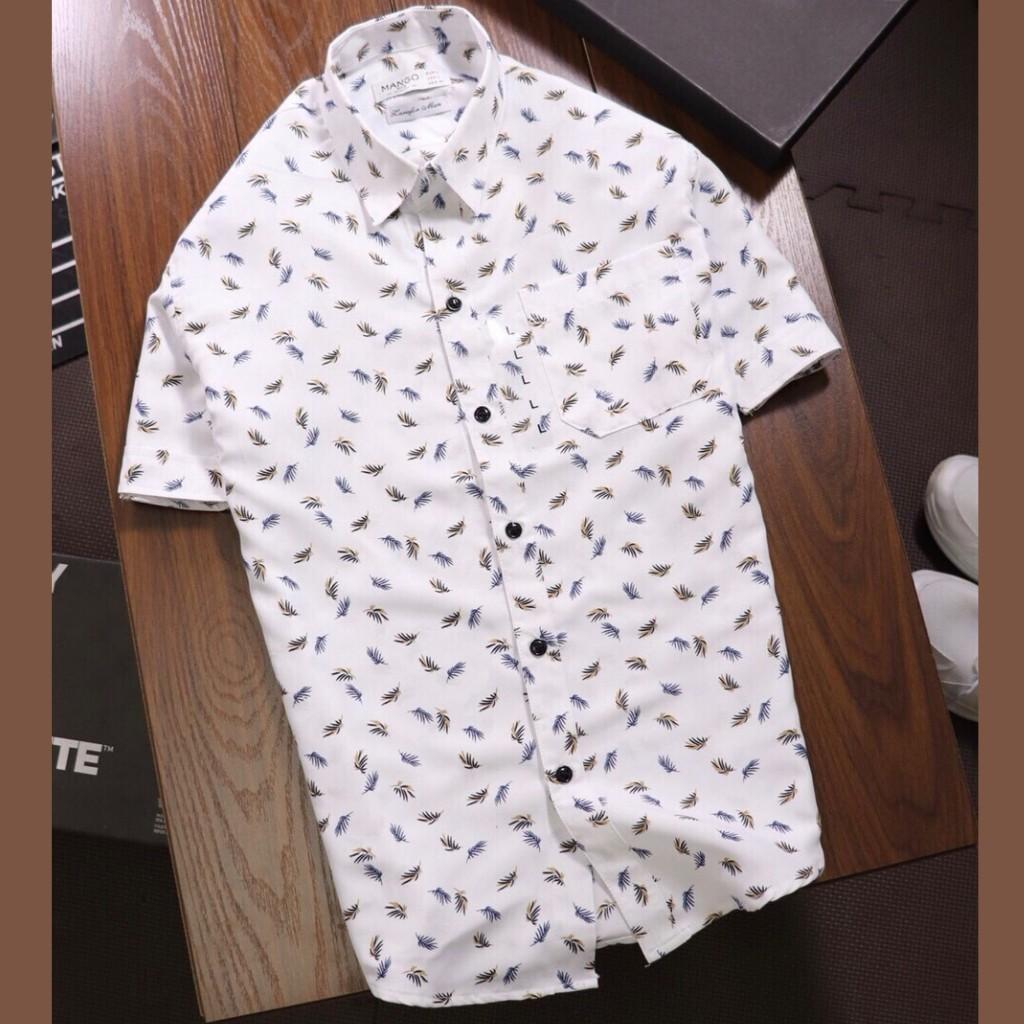Áo Sơ Mi Nam Ngắn Tay H&H-SMMG1 Chất Vải Kate Cotton Cao Cấp Phối Họa Tiết Lá Cực Đẹp - 2 Màu