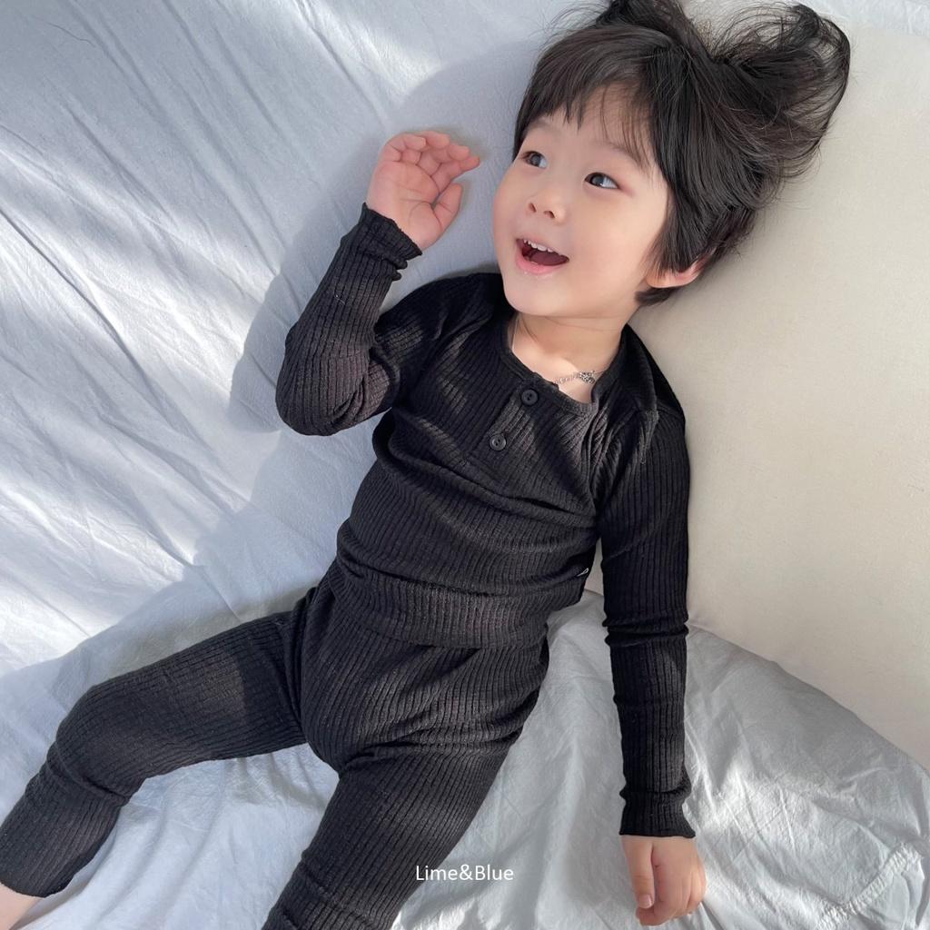 Bộ đồ thun gân dài tay nội địa Hàn Quốc Lime & Blue