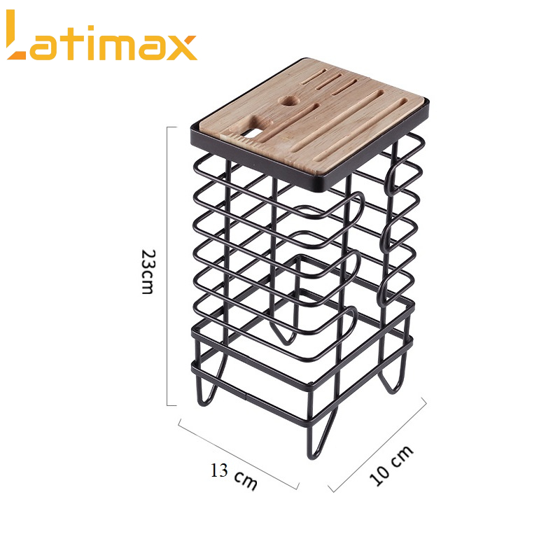 Kệ Để Dao Kéo Nhà Bếp Thép Carbon phủ Sơn Đen Tĩnh Điện Mặt Gỗ Cao Cấp - Giá Để Dao Kéo Và Dụng Cụ Bếp đa năng