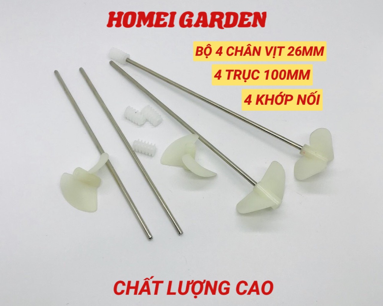 Bộ 4 chân vịt nhựa 2 cánh 26mm kèm 4 trục 2mm 4 khớp nối nhựa chế thuyền chất lương cao - D0165-4