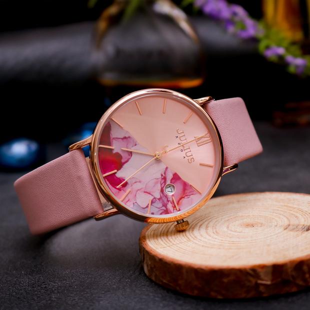 Đồng Hồ Nữ Chính Hãng Julius Cao Cấp Dây Da Mặt Tròn Chống Nước Kính Khoáng Đường Kính 36mm JA-1312C