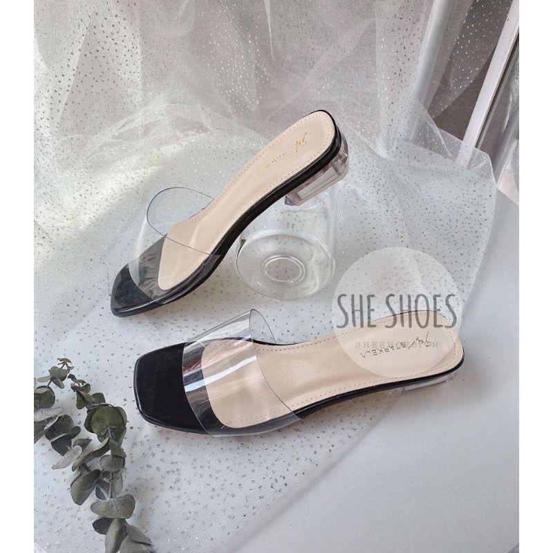 GUỐC DA BÓNG QUAI MICA 1 BẢN ĐEN NUDE - 3P