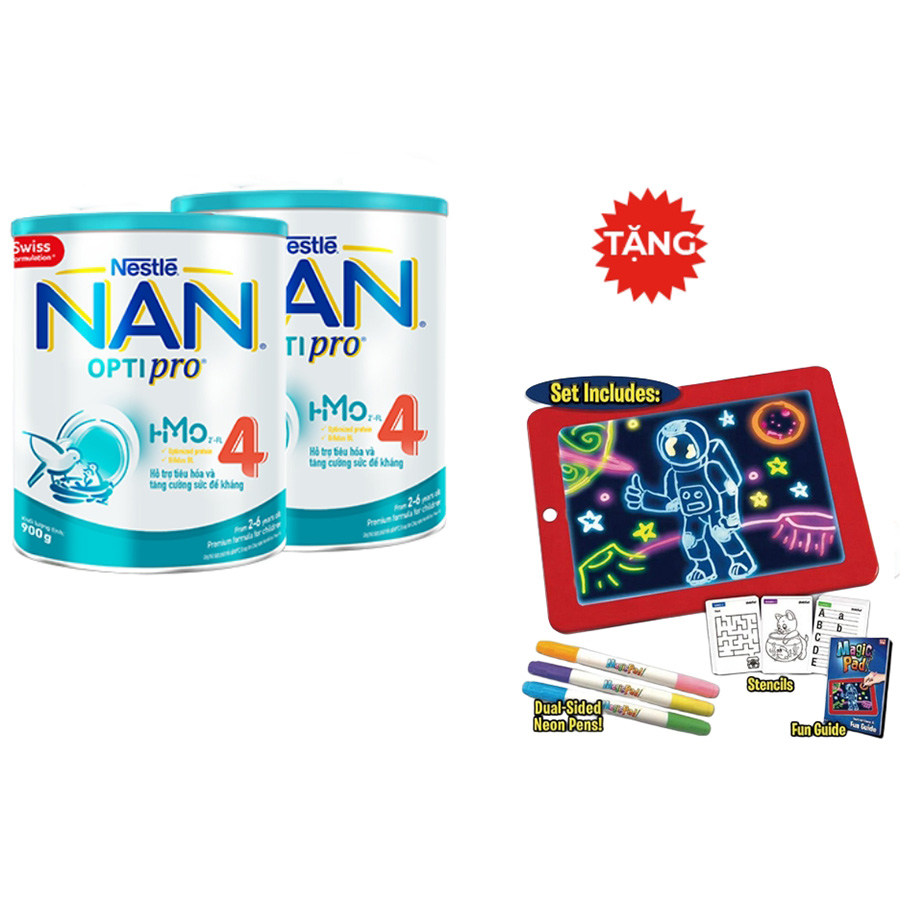 Combo 2 Lon Sữa Bột Nestlé NAN OPTIPRO HM-O 4 900g Tặng Bảng vẽ phát sáng Magic Pad