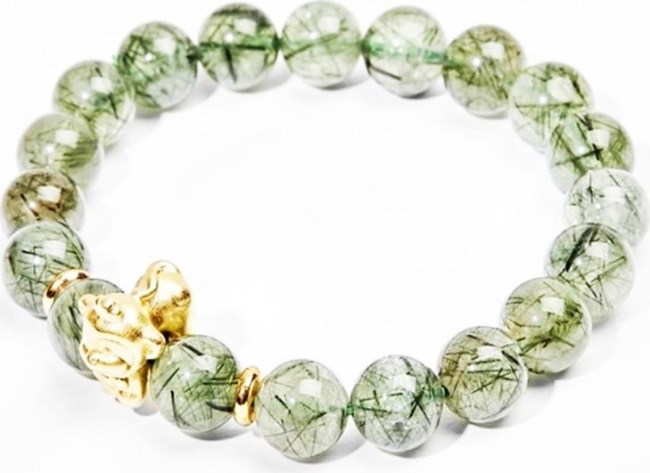 Vòng Tay Mệnh Mộc Tuổi Thân Thạch Anh Tóc Xanh Tự Nhiên 10MM