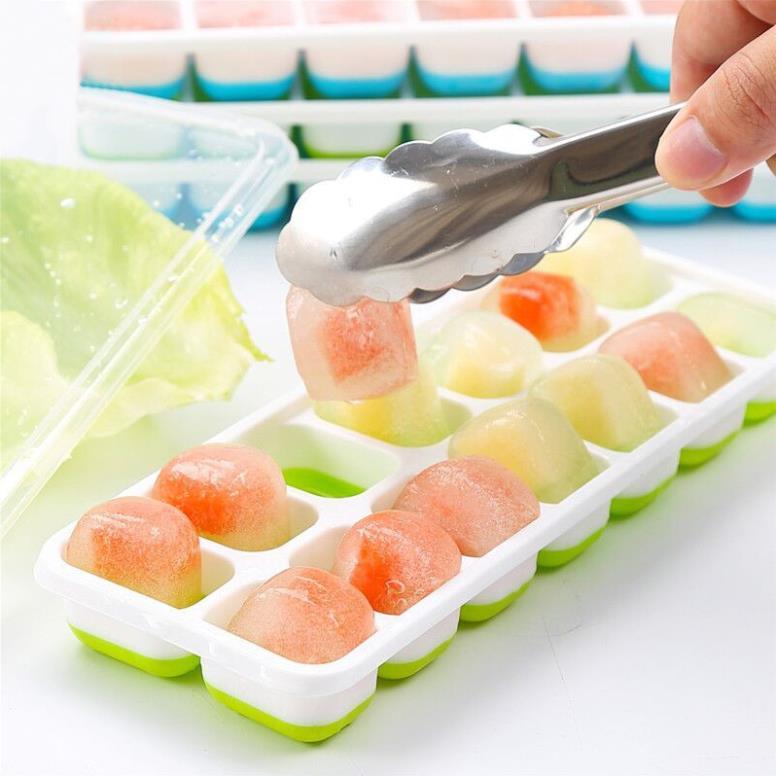 Khay Đá Silicon Có Nắp Đậy 14 Viên, Khay Đựng Đá Tủ Lạnh, Làm Đá Thạch Kem Bảo Quản Chống Mùi Tuyệt Đối