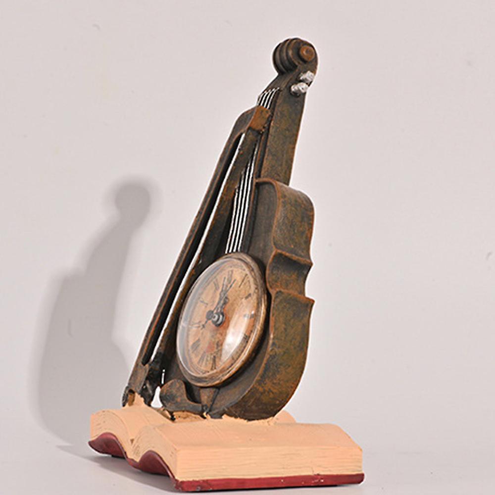 Đồ trang trí violin cổ điển đồng hồ thu nhỏ bức tượng nghệ thuật retro trang trí trong nhà