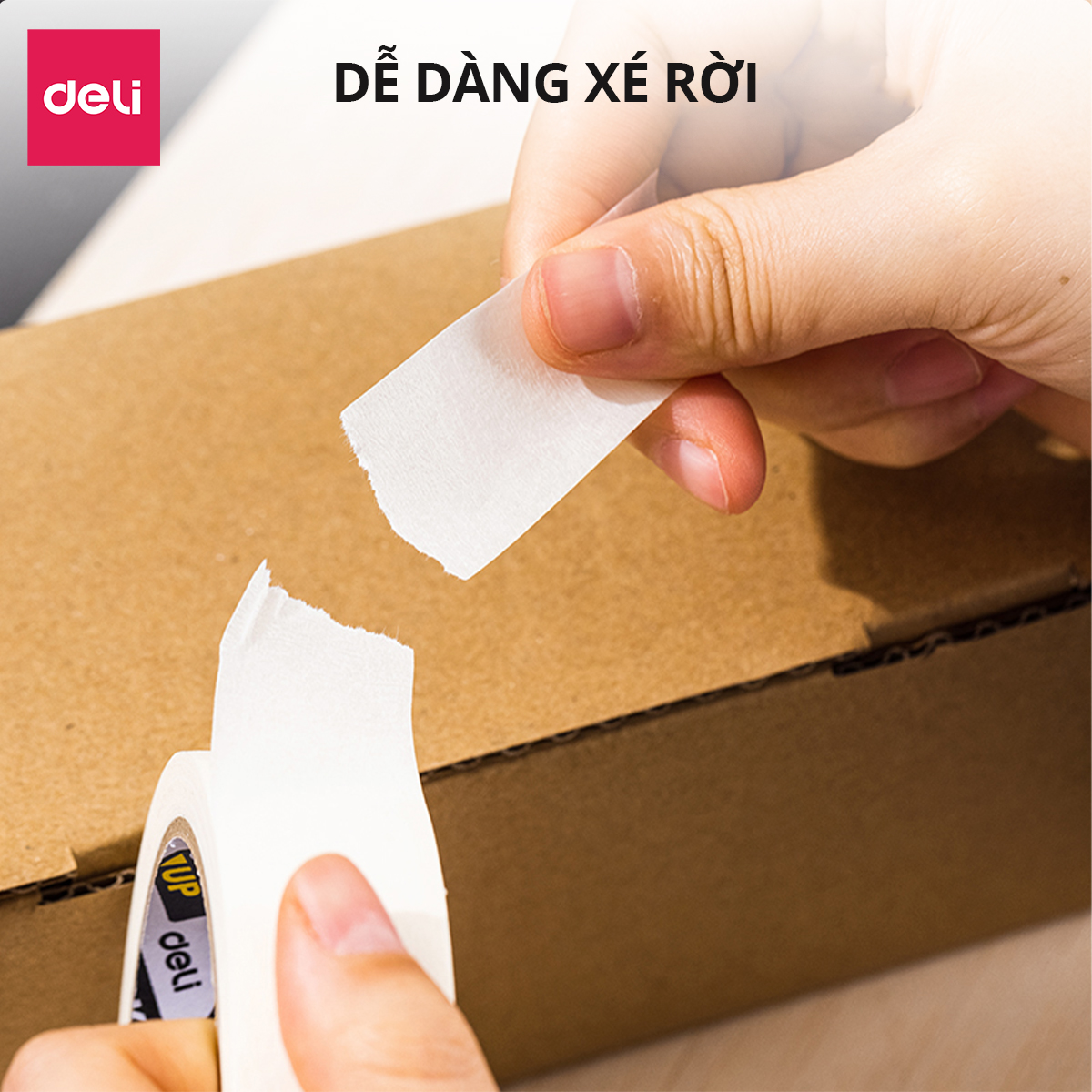 Băng keo che sơn băng dính giấy 24mm*20y Deli - Băng keo giấy masking tape chặn màu, cố định bản vẽ, đánh dấu, ghi chú