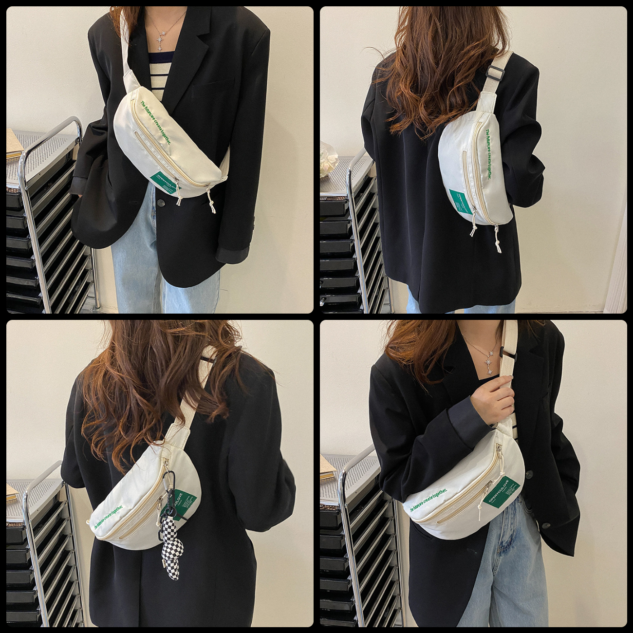 Túi đeo chéo bao tử nữ vải màu trơn 2 ngăn phối đồ xinh thời trang Hàn Quốc đi chơi chụp ảnh đẹp giá rẻ