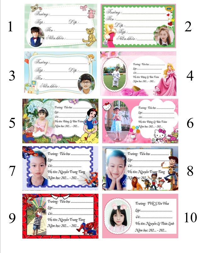 Set 10 Nhãn Vở in nội dung theo khách hàng