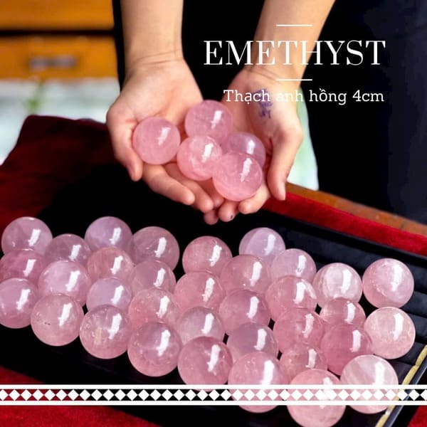 Bi Lăn Tay Đá Thạch Anh Hồng Tự Nhiên 4cm, Trang trí nhà cửa, thư giãn đôi bàn tay