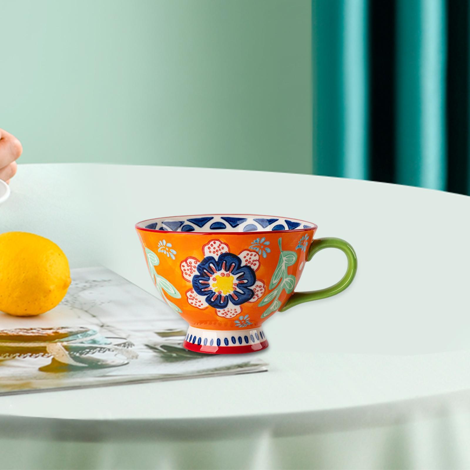 Ceramic Cup, Retro Hand Painted Floral Pattern Coffee Mug for Coffee Restaurant