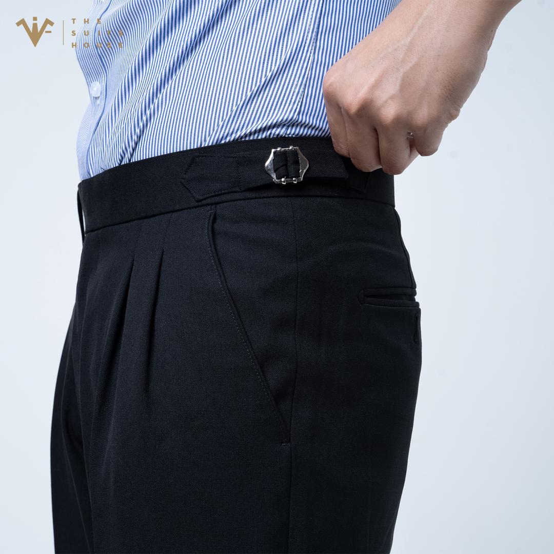 Quần tây ĐEN SIDE TAB, LAI LẬT, co giãn 2 chiều, chuẩn form Menswear, hàng cao cấp