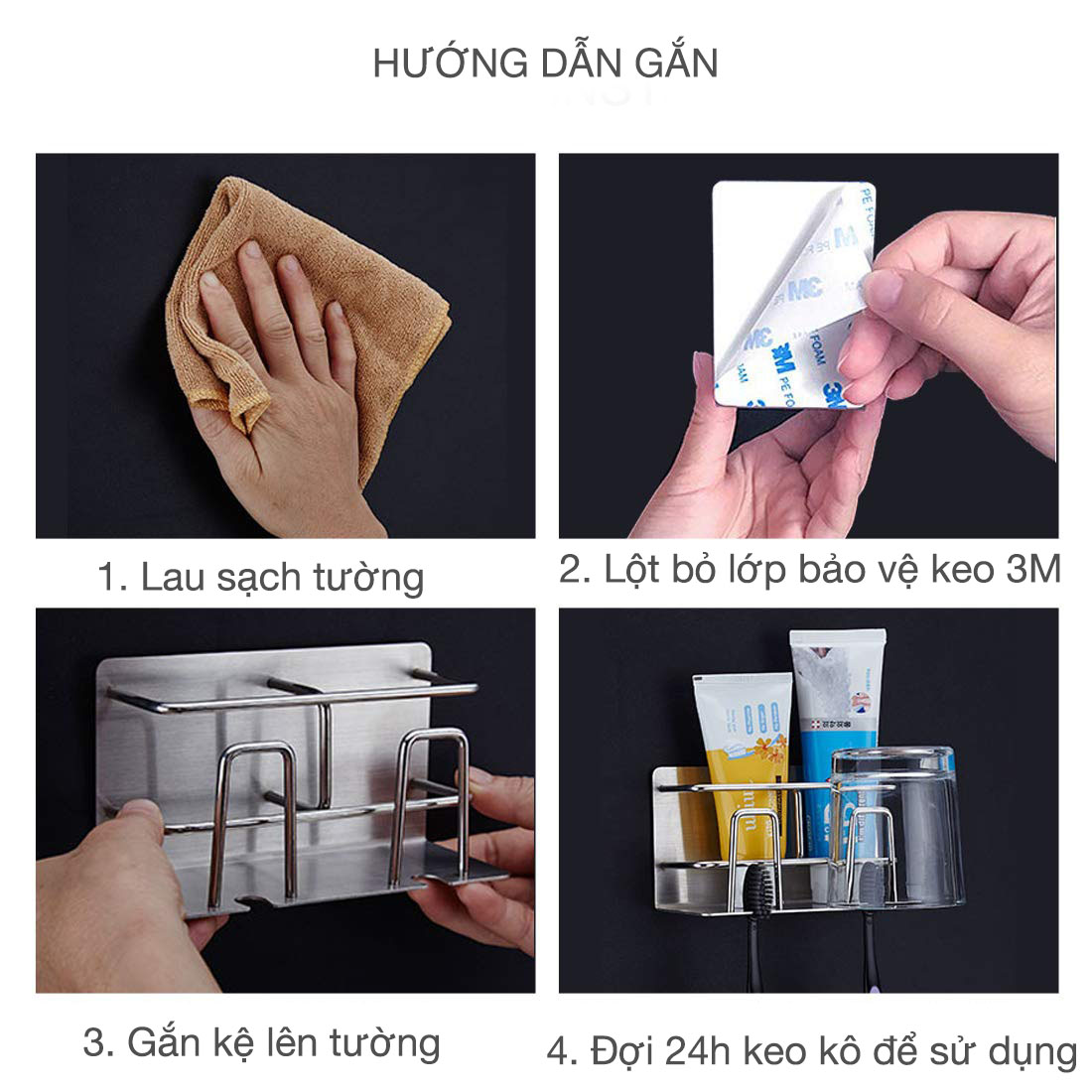 Kệ để bàn chải kem đánh răng 2 ngăn dán tường nhà tắm Hobby Home Decor CD3 Inox 304 kèm keo dán tường