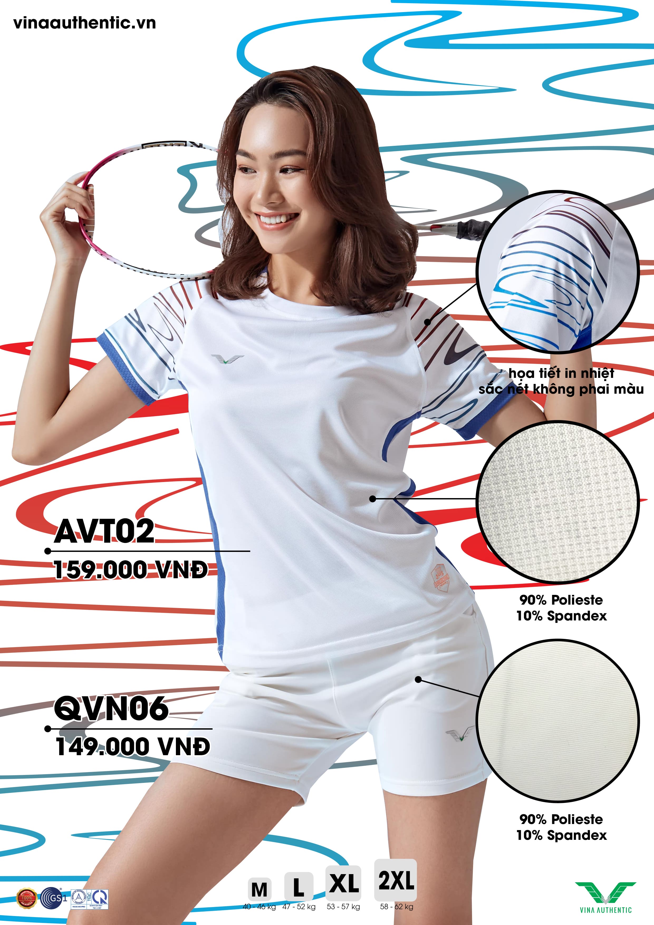 Áo thun nữ thể thao Vina Authentic new, chất thun lạnh co giãn, chất đẹp dáng đẹp, áo thể thao nữ