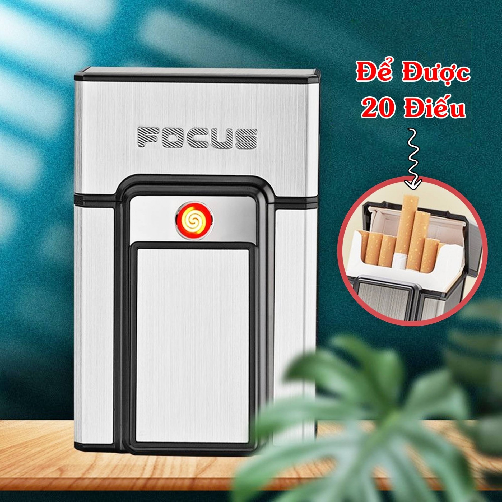 Hộp quẹt bật lửa điện - hộp thuốc focus 2in1 -