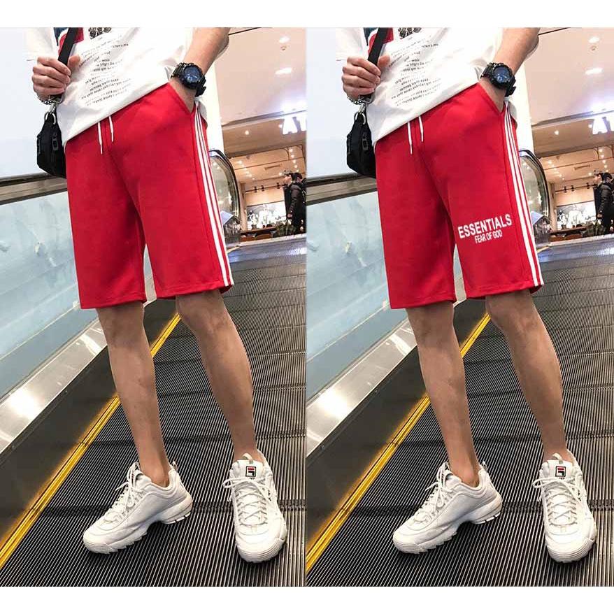 Quần Short đùi 3 sọc nam nữ thun mè - Sọt Lững Kiểu Dáng Thể Thao Unisex bốn Màu Đen, Xanh,xanh rêu ,đỏ 01 sl