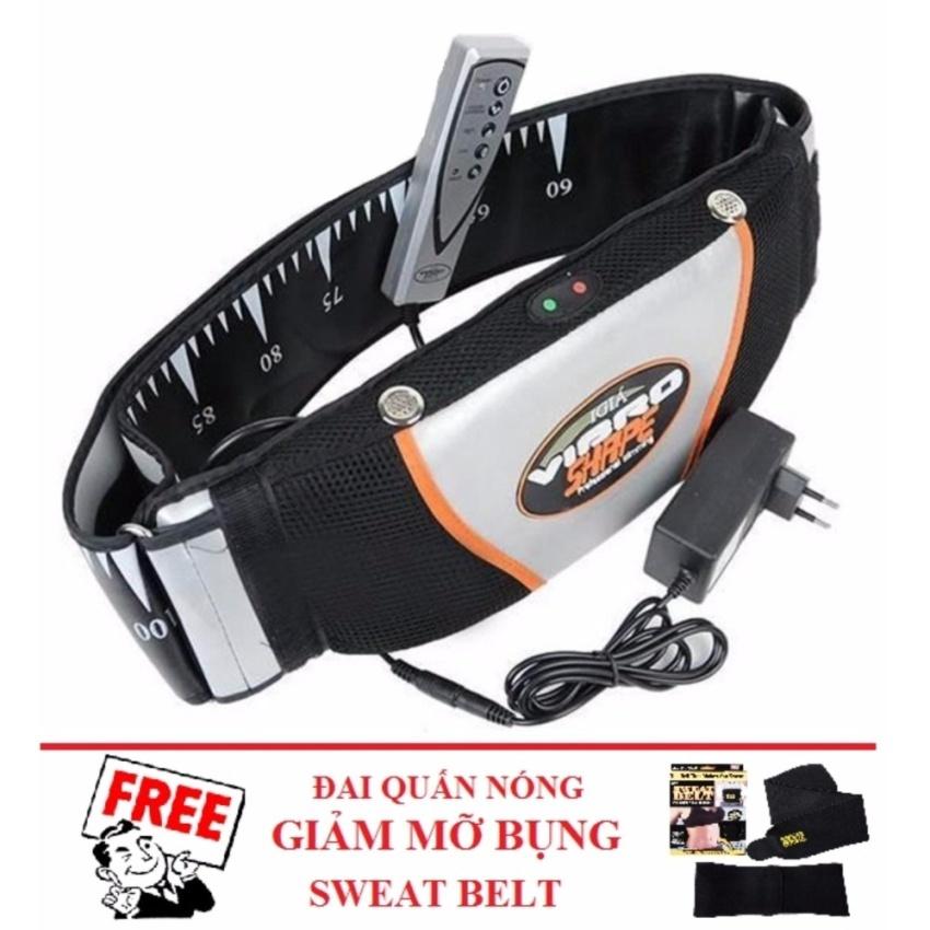 Đai massage nóng &amp; rung 2 trong 1 VIBRO SHAPE (Đen) + Tặng 1 Đai quấn nóng m mỡ bụng SWEAT BELT