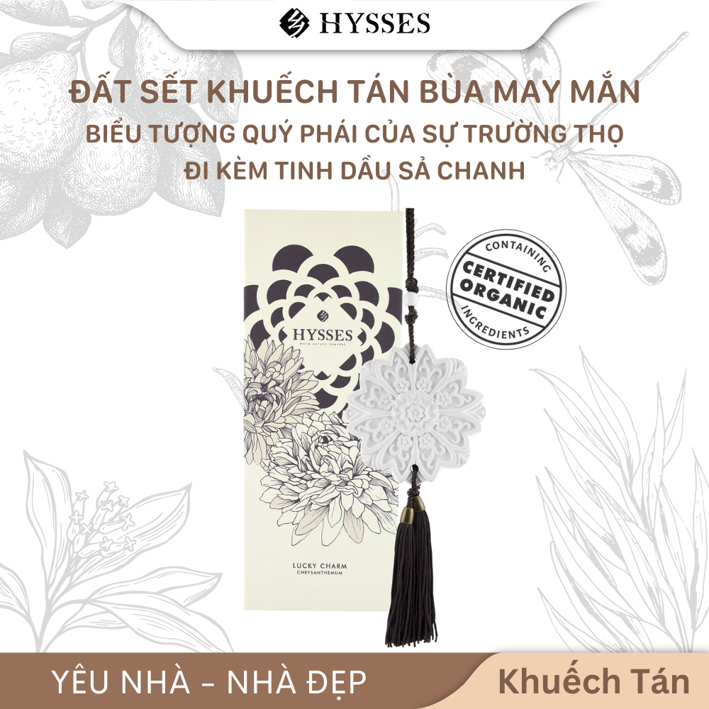 Đất Sét Khuếch Tán Tinh Dầu Cao Cấp Hysses Hình Bùa May Mắn Clay Thủ Công, Làm Thơm Phòng, Giúp Khử Mùi, Mang Tính Biểu Tượng Quý Phái & Trường Thọ - Kèm Tinh Dầu Hữu Cơ Tự Nhiên