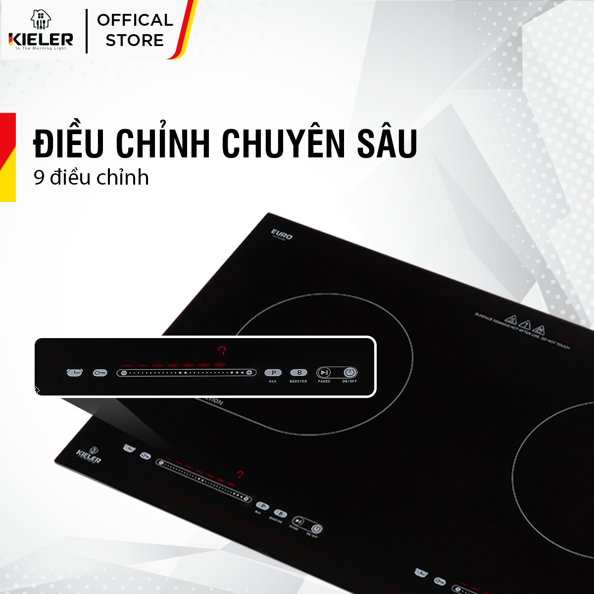 Bếp đôi điện từ Kieler KL-PLUS789 mặt kính Euro Kieler Platinum, Bếp điện từ 4400W có chế độ cảm ứng chống tràn an toàn - Hàng Chính Hãng