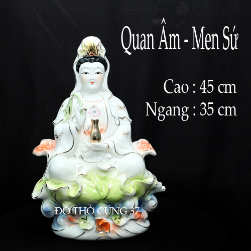 [ Cao 40 cm , 45 cm ] TƯỢNG  QUAN ÂM MEN SỨ - LÁ SEN