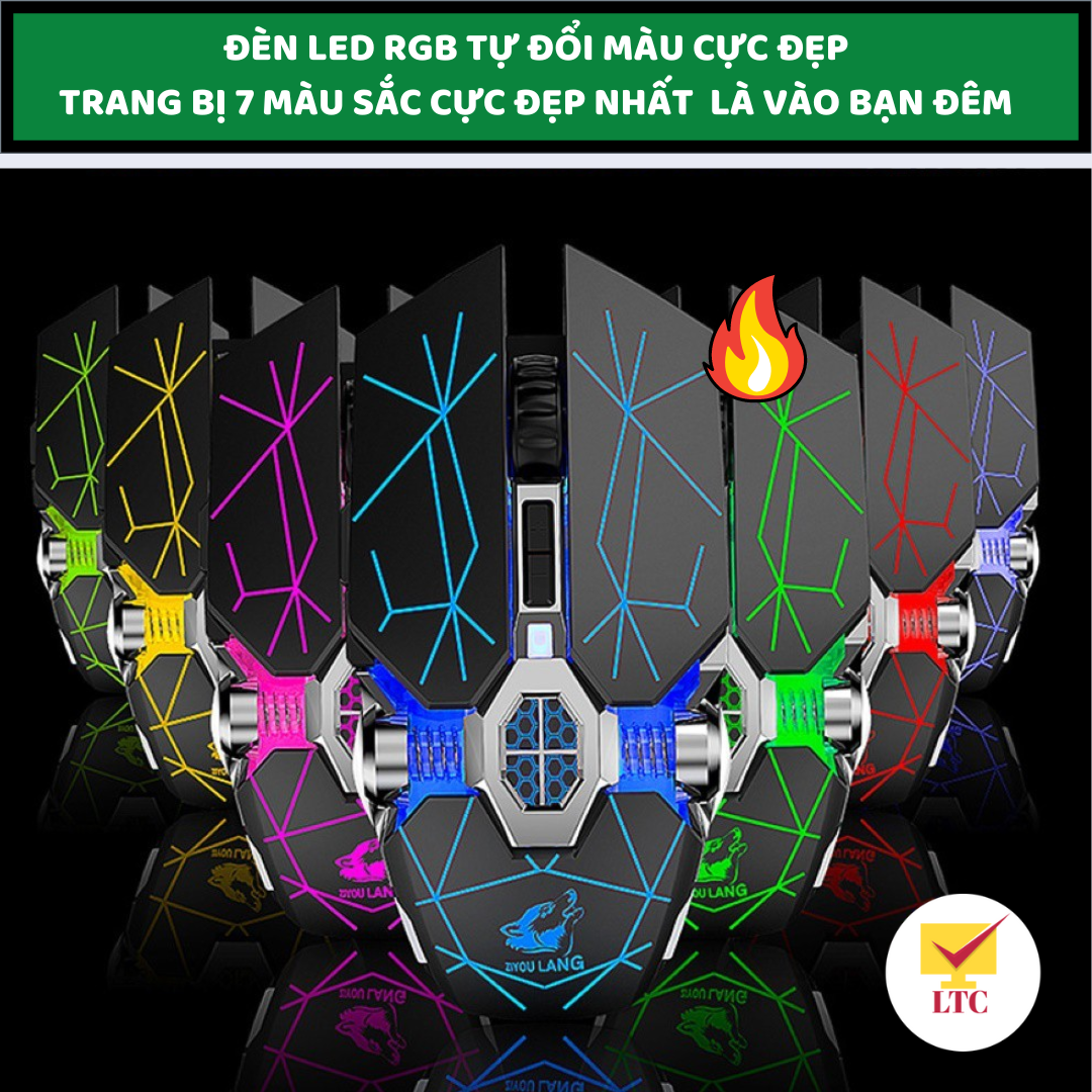 Chuột không dây gaming LTC X13 RPO 2022 có đèn led RGB cực đẹp,chuột gõ cực êm, sử dụng cho máy tính, pc, laptop