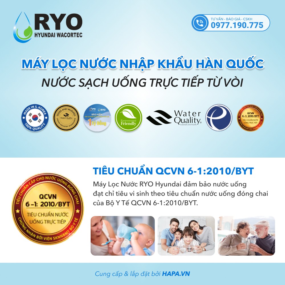 Bộ 4 Lõi Lọc Nước RYO HYUNDAI PGP1000, Sediment, Pre-Carbon, UF Membrane Filter, Post Carbon, Nhập Khẩu Hàn Quốc - Hàng Chính Hãng.