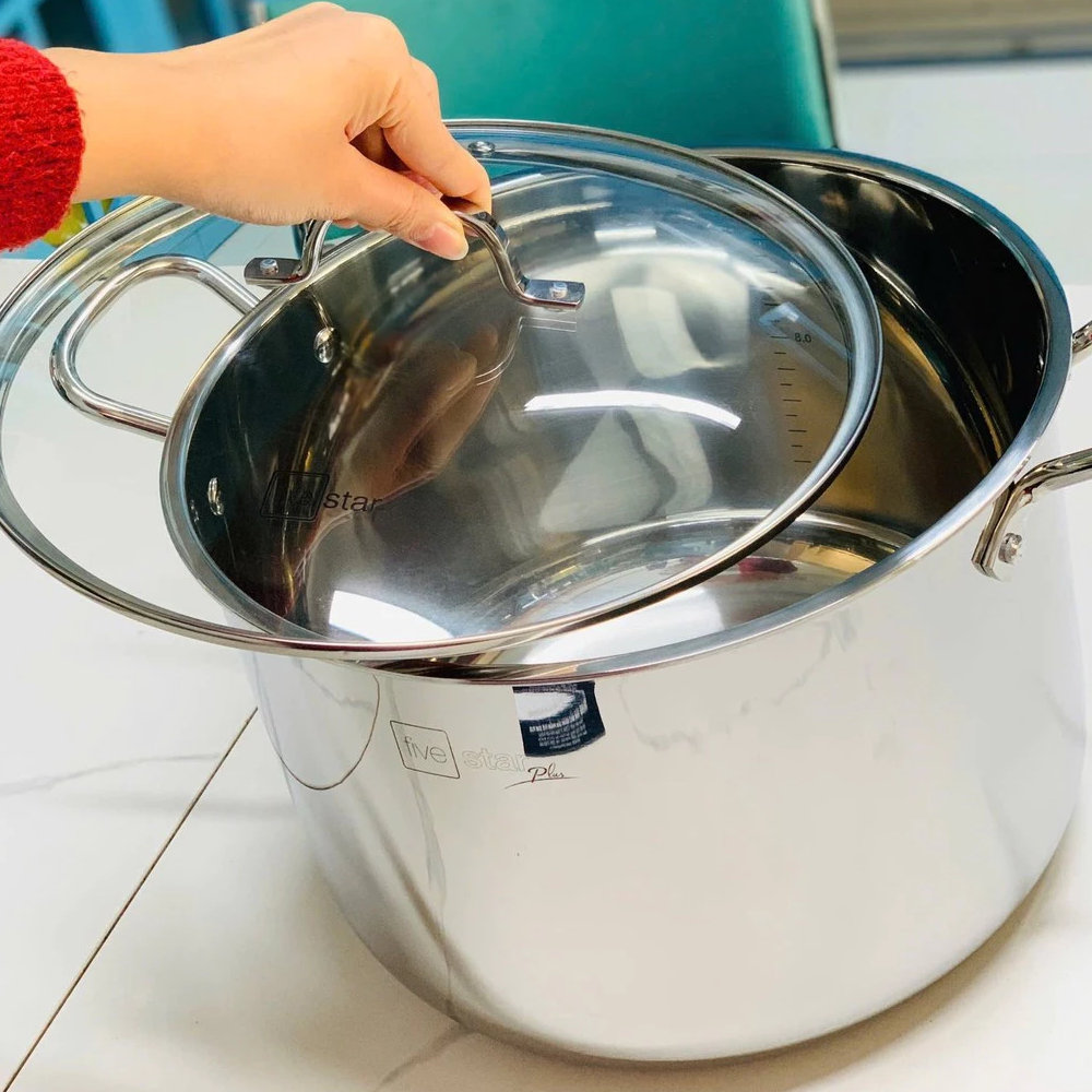 Nồi Luộc Gà Thân Cao Inox 304 3 Đáy Từ Plus Fivestar