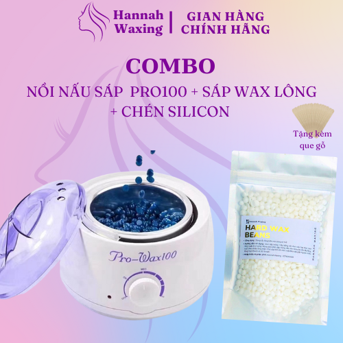 Combo Nồi Nấu Sáp Wax Lông Pro 100 + Sáp Wax Lông Cao Cấp + 5 Que Gạt Gỗ Lớn - Combo wax lông an toàn dùng cho body, tay, chân, bikini