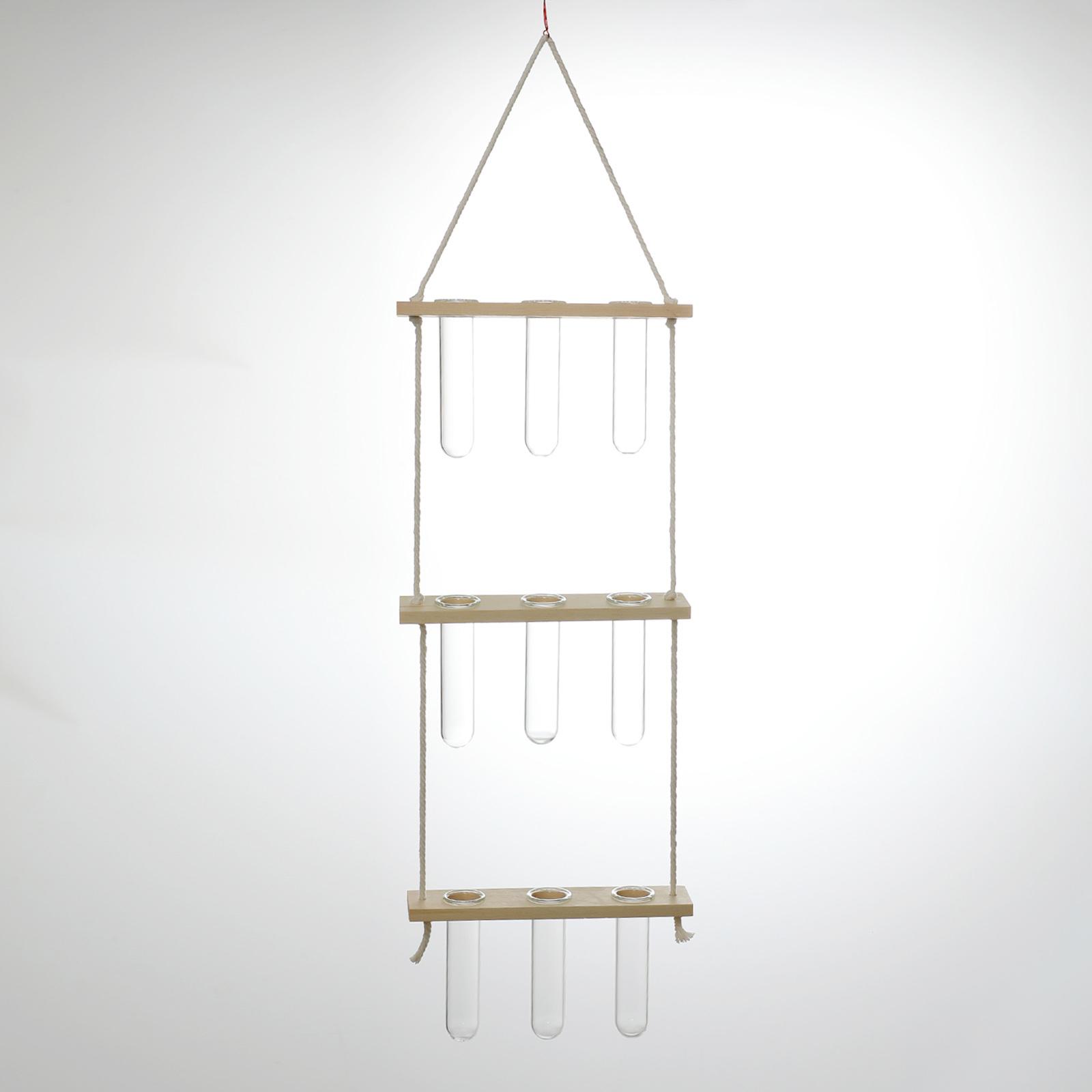 Wall Hanging Planter Flower Bud Vase Glass Terrarium Wooden Stand Test Tube Vase for Propagating Hydroponic Plants Home Garden Wedding Decoration