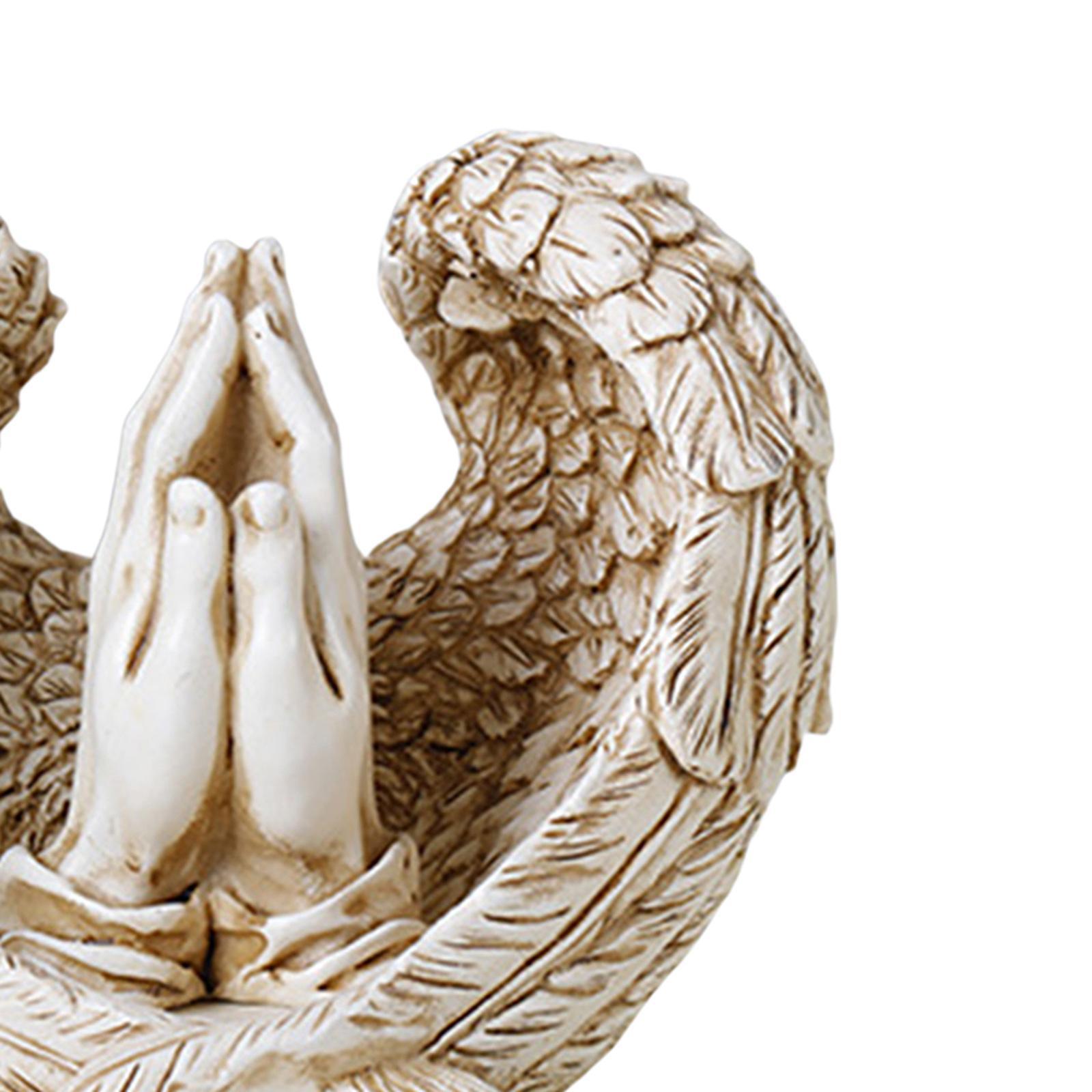 Angel Wings Statue with Pray Hands 3D Art Figurines Indoor Office Decor