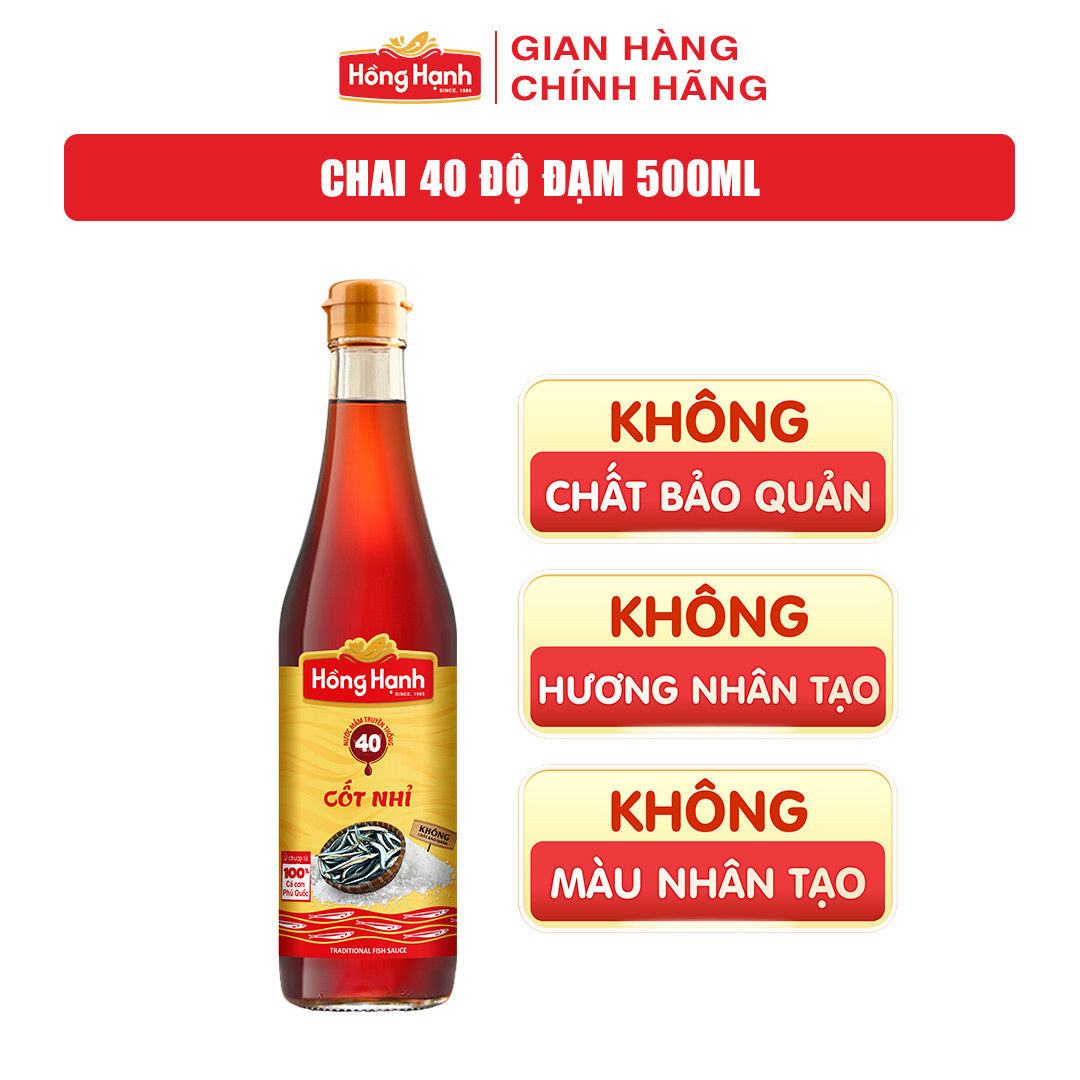 Nước mắm truyền thống Phú Quốc Hồng Hạnh Cốt Nhỉ 40 độ đạm dung tích 500ML - Chấm sống tuyệt ngon, vẹn tròn dưỡng chất