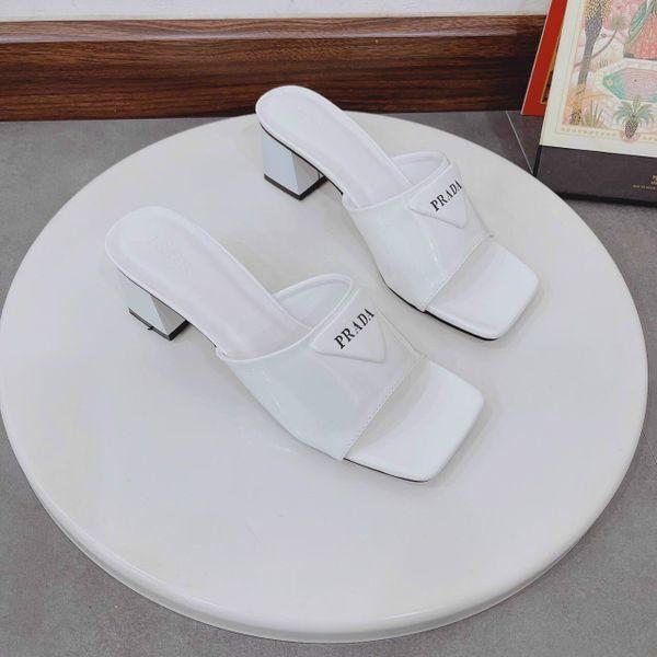 Dép cao gót đính khoá sang trọng mũi vuông cao 5 phân đen bóng size 40 41 42 43 44