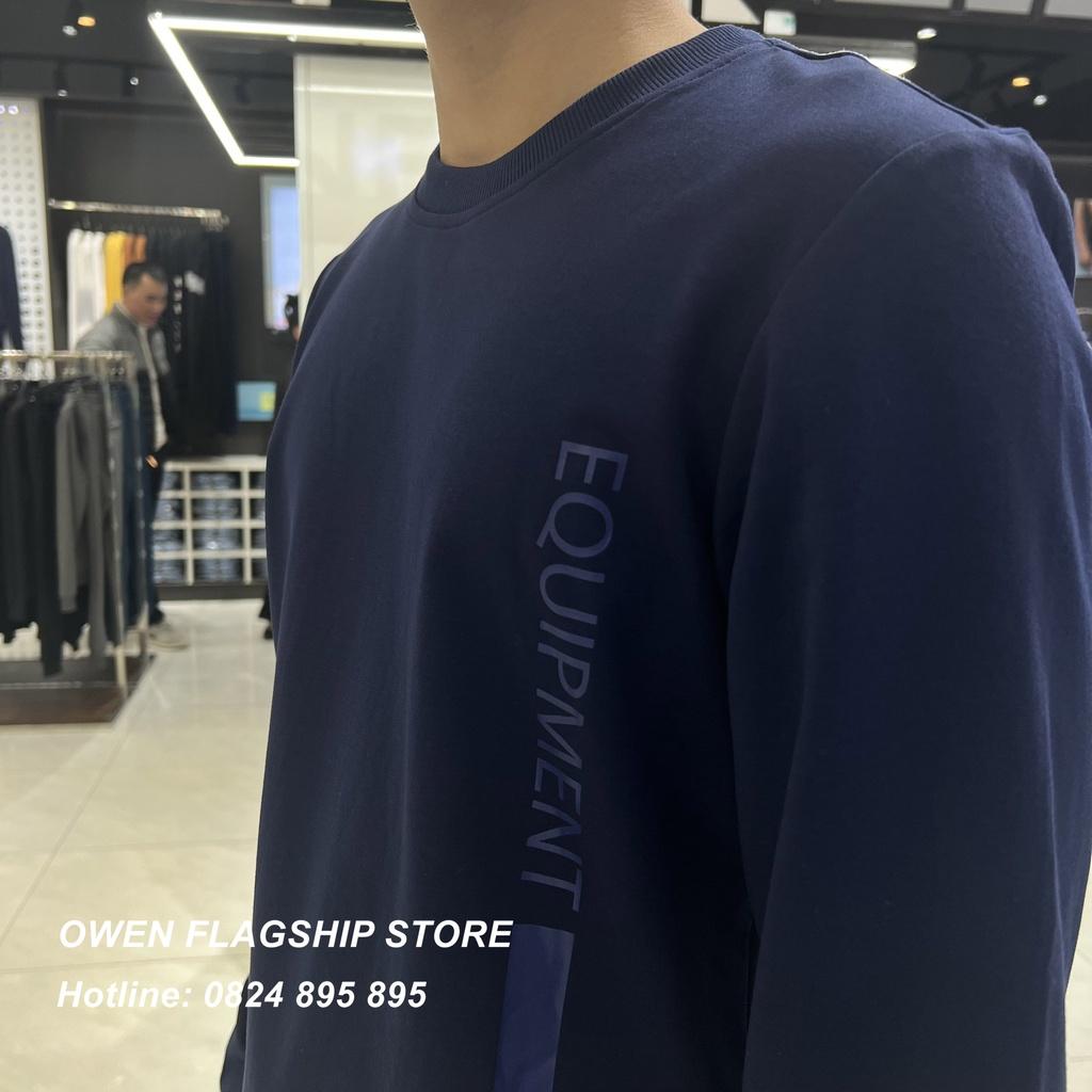 Bộ nỉ nam OWEN màu xanh navy, bộ mặc nhà Thu đông dành cho nam chất liệu cotton cao cấp mã BMN221183