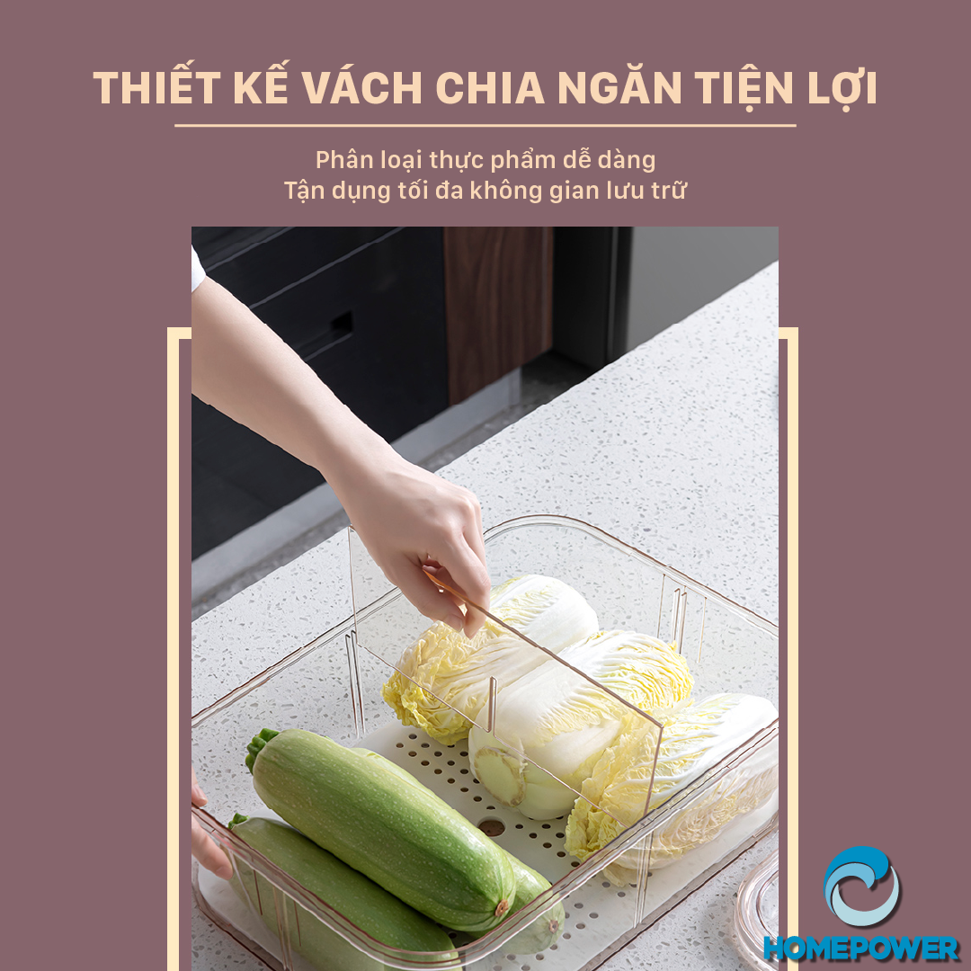 Hộp đựng thực phẩm tách nước Homepower chia 2 ngăn, 4 ngăn tiện lợi - Dung tích lớn