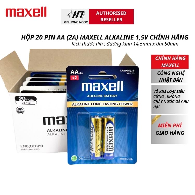 Hộp 20 viên pin Maxell Alkaline AA, AAA 1,5V ( Xanh Dương ) - Hàng chính hãng