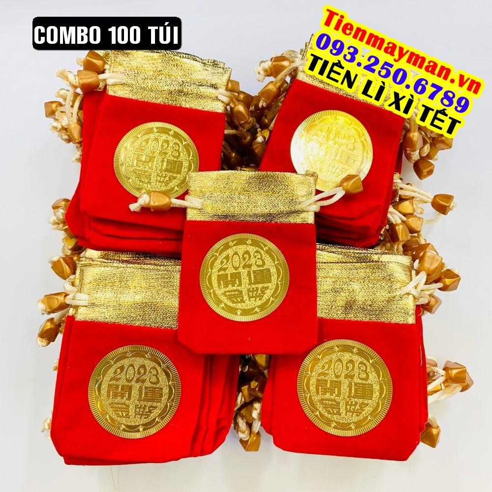 COMBO 100 Túi gấm nhung đỏ may mắn 2023, cát tường dùng đựng trang sức, đồ phong thủy, Tiền lì xì tết 2023 , NELI