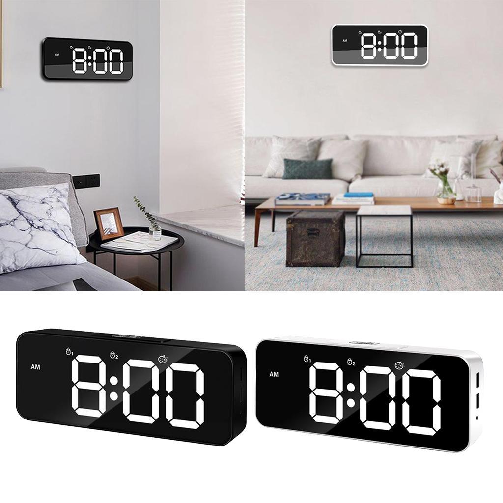 2pcs Digital Alarm Clock LED Display with Dual USB Charger Port Easy Snooze