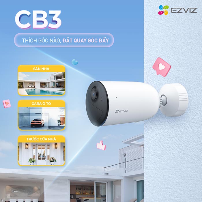 Camera Wifi Ezviz CB3 sạc pin, đàm thoại 2 chiều, kèm pin năng lượng mặt trời - Hàng chính hãng