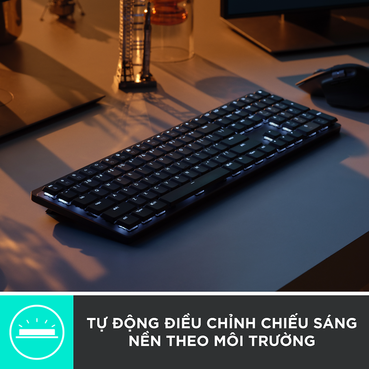 Bàn phím cơ không dây Logitech MX Mechanical – Tactile yên tĩnh được chiếu sáng nền, Bluetooth, pin sạc USB-C, macOS| Windows - Hàng Chính Hãng