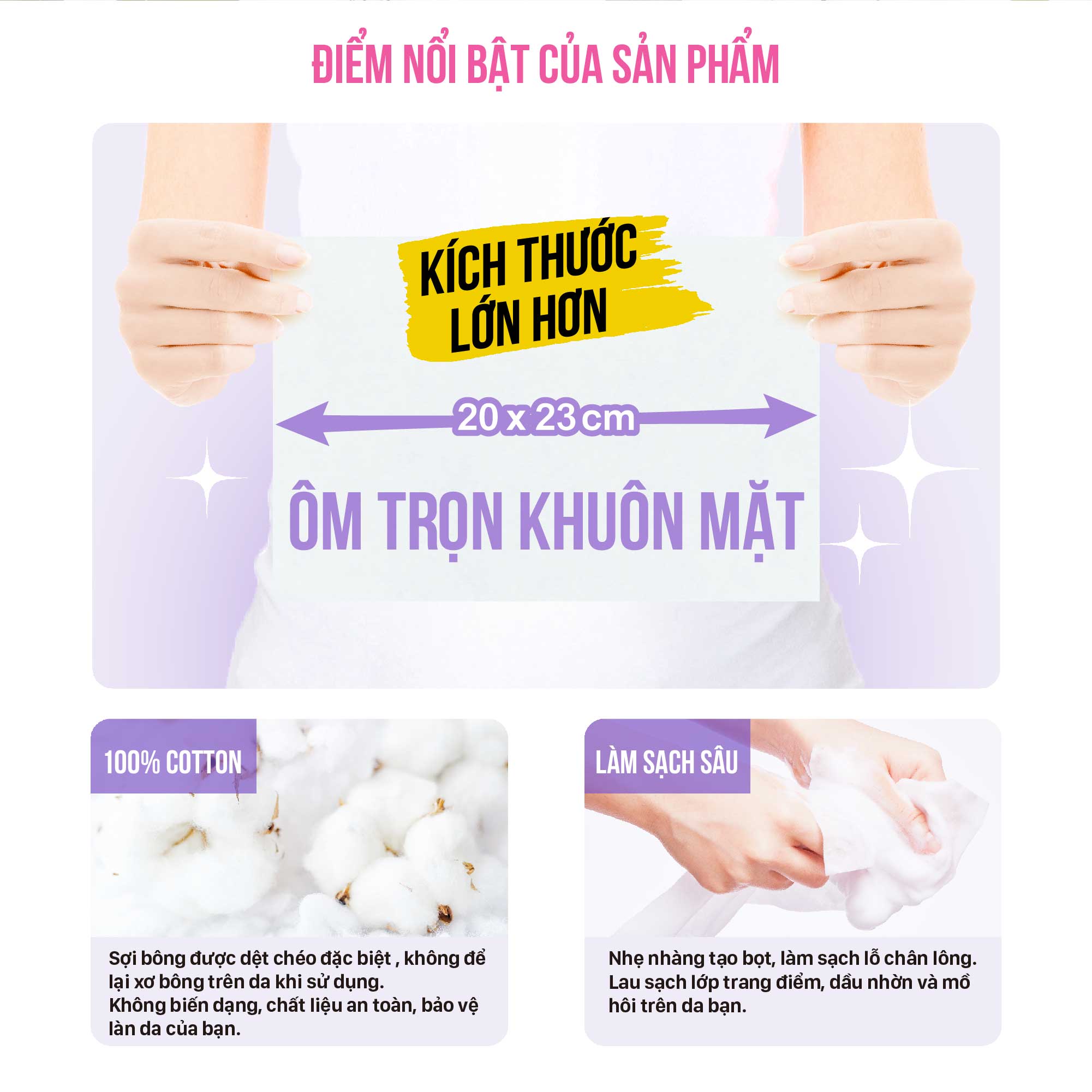 {SẢN PHẨM MỚI} Khăn Lau Mặt Tiện Dụng Pop-Puf Vải 100% Cotton 40 Miếng/Bao