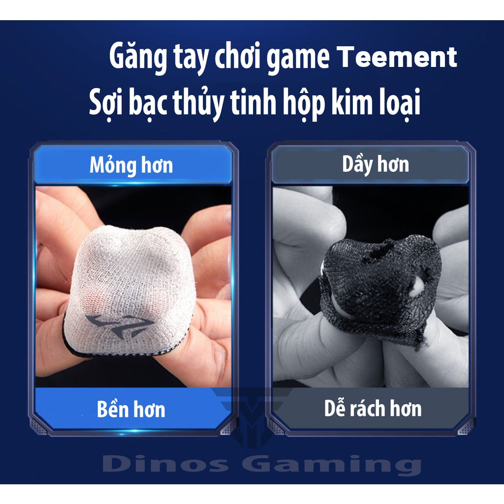 Găng Tay Chơi Game Teement Cho Ff Siêu Nhạy Sợi Thủy Tinh Nano Bạc Siêu Mỏng, Bao Tay Mobile Cảm Ứng Chống Mồ Hôi, Chống Trượt - Bộ 2 Ngón Tặng Box Nắp Trượt - Hàng Chính Hãng