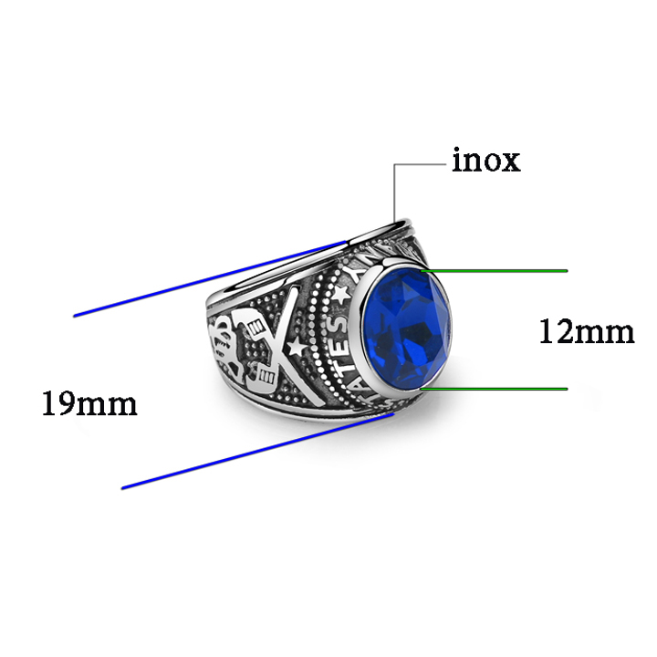 Nhẫn nam đá xanh dương kiểu Mỹ ver2 MNH078B Không đen không gỉ sét